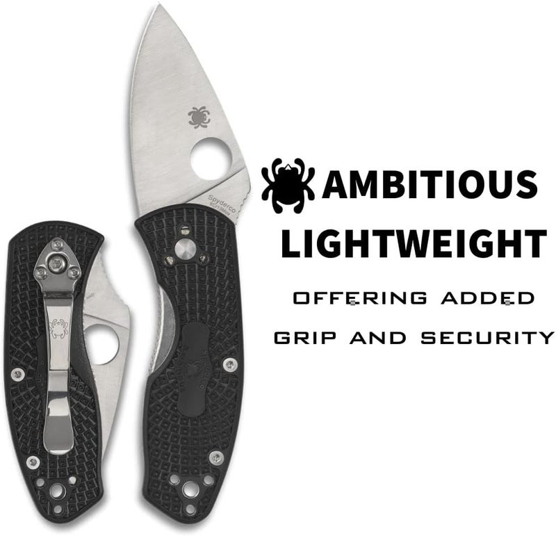 Spyderco Ambitious Lightweight Folding Pocket Knife with 2.43 Inch Stainless Steel Blade and FRN Handle - PlainEdge - C148PBK - Image 1
